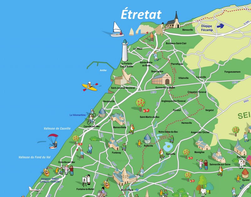 Tourist Map of Surroundings of Étretat - Ontheworldmap.com