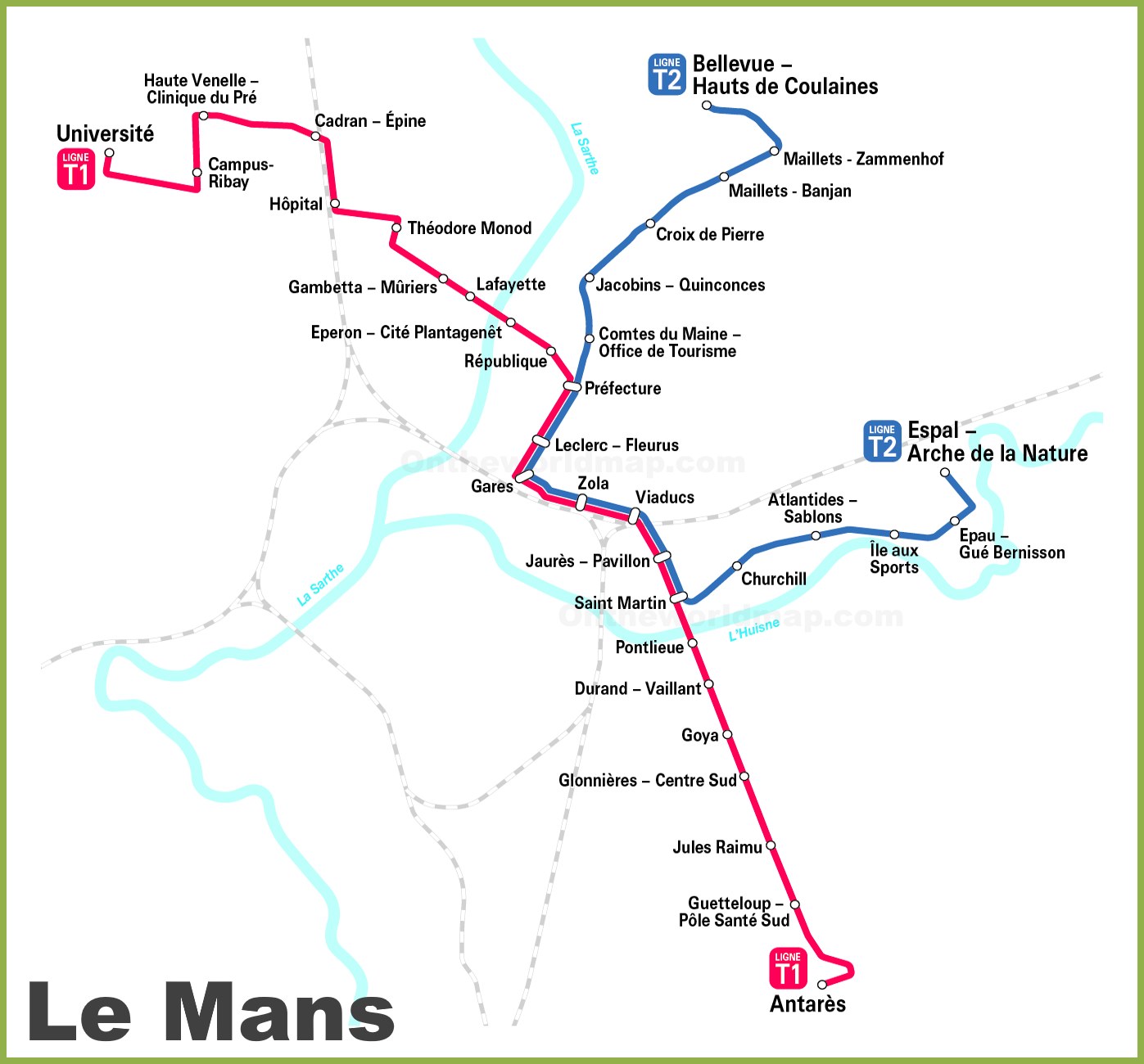 Le Mans Tram Map - Ontheworldmap.com
