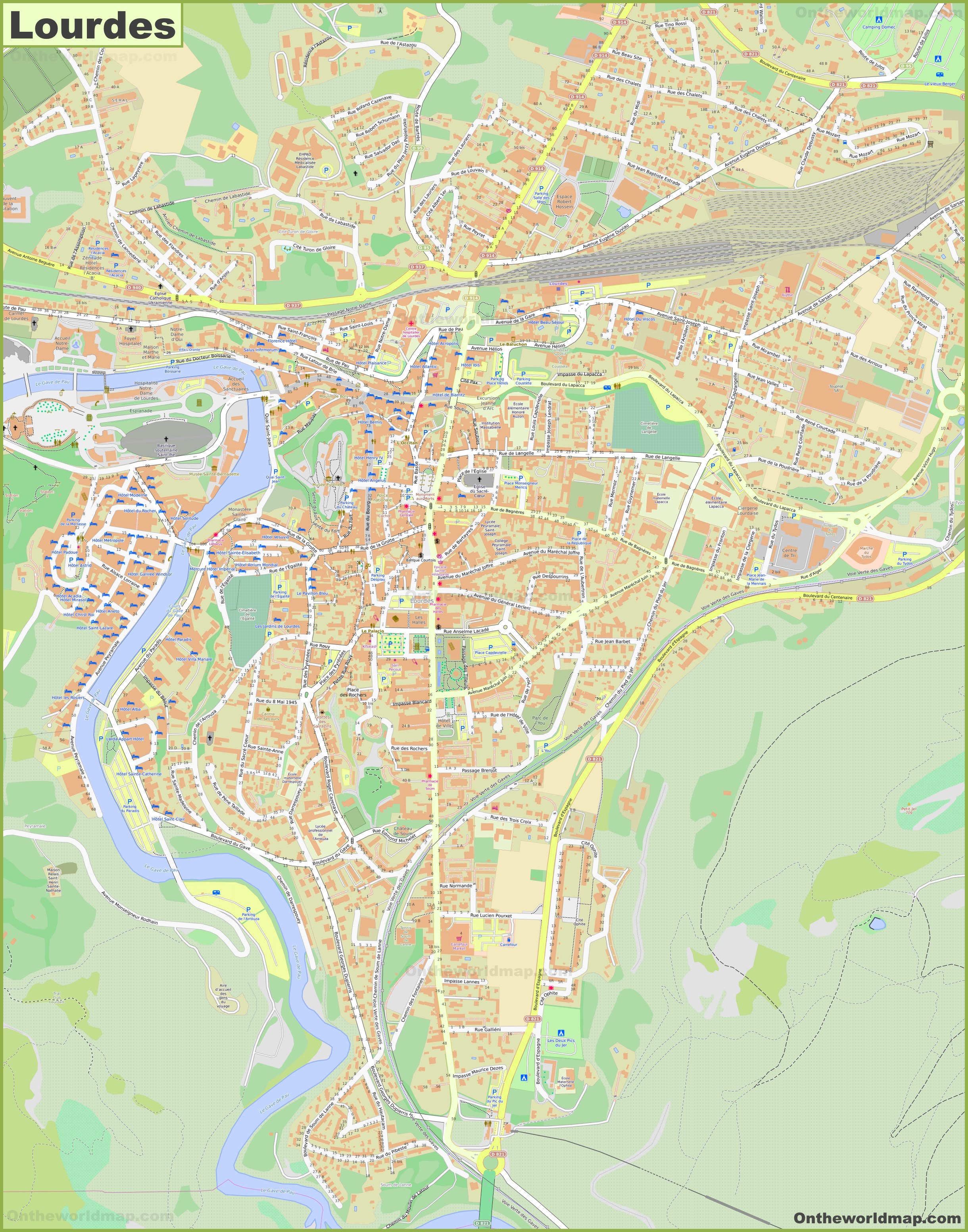 Detailed Map of Lourdes - Ontheworldmap.com