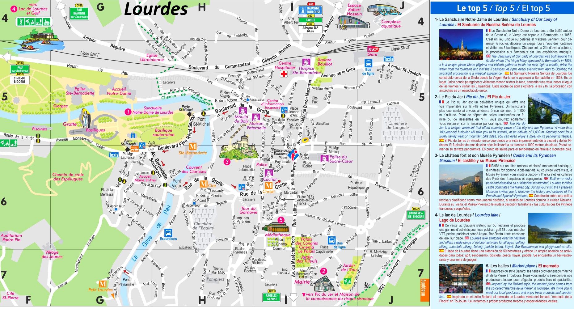 Lourdes Tourist Attractions Map - Ontheworldmap.com