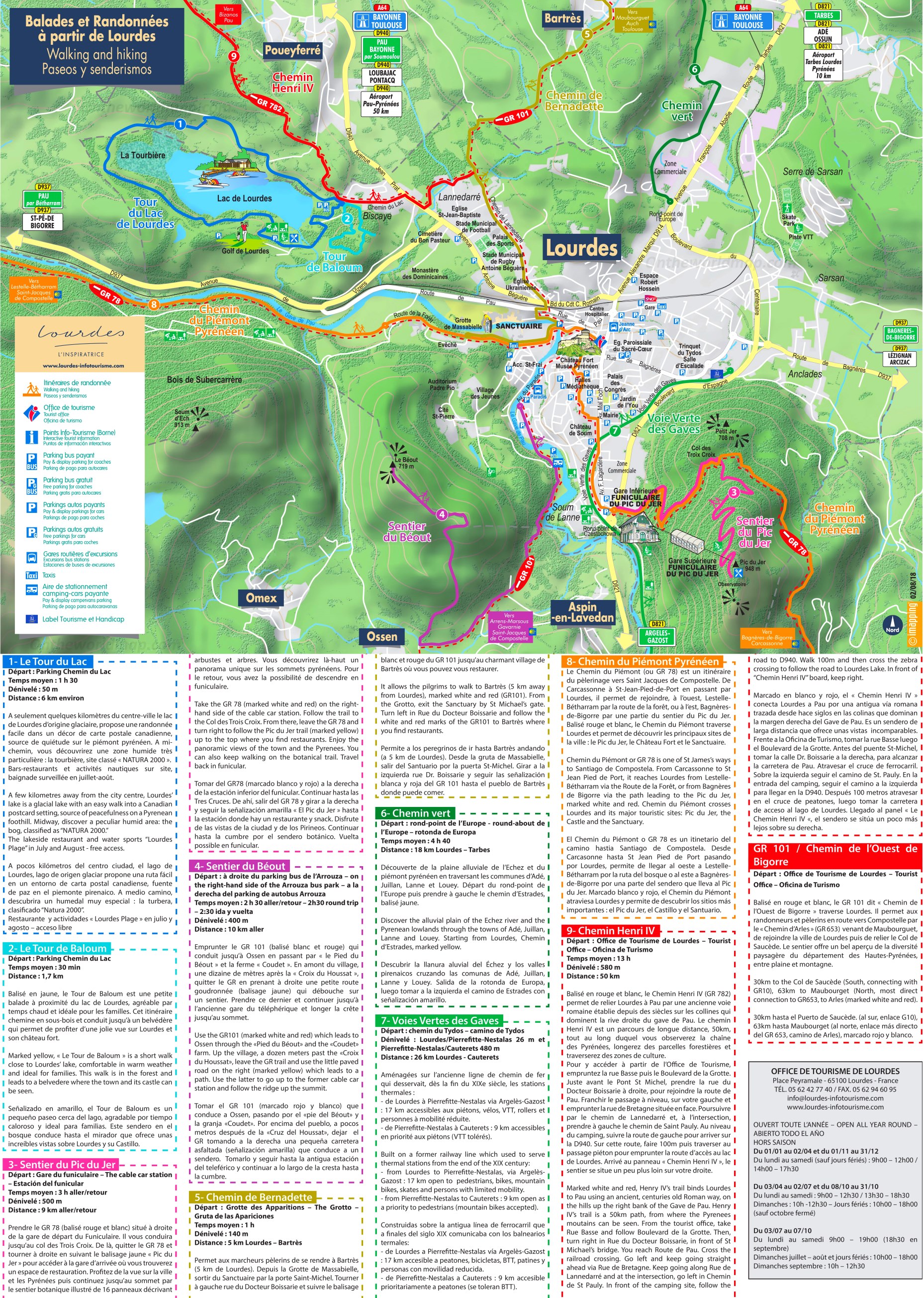 Lourdes Walking And Hiking Map - Ontheworldmap.com