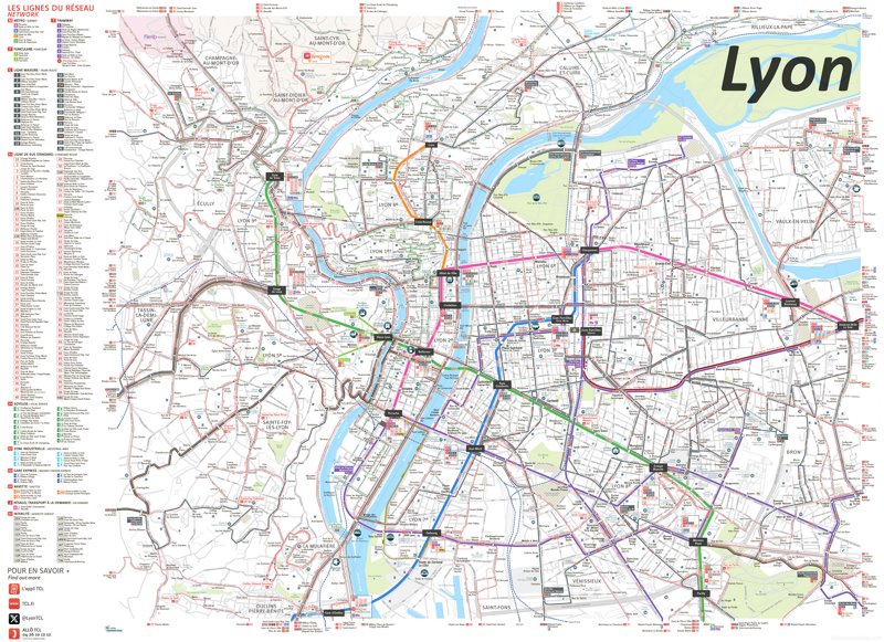 Large Detailed Transport Map of Lyon