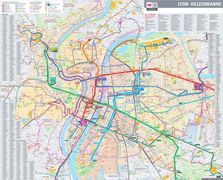 Large detailed transport map of Lyon