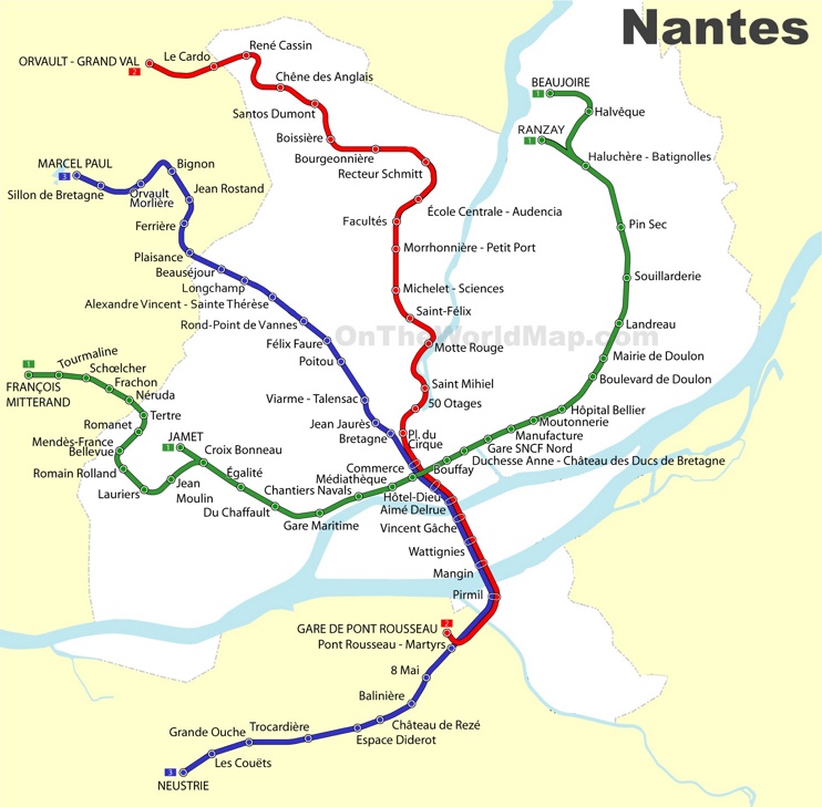 Nantes tramway map