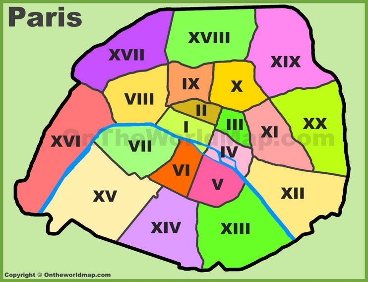 Administrative divisions map of Paris (Paris arrondissements map)
