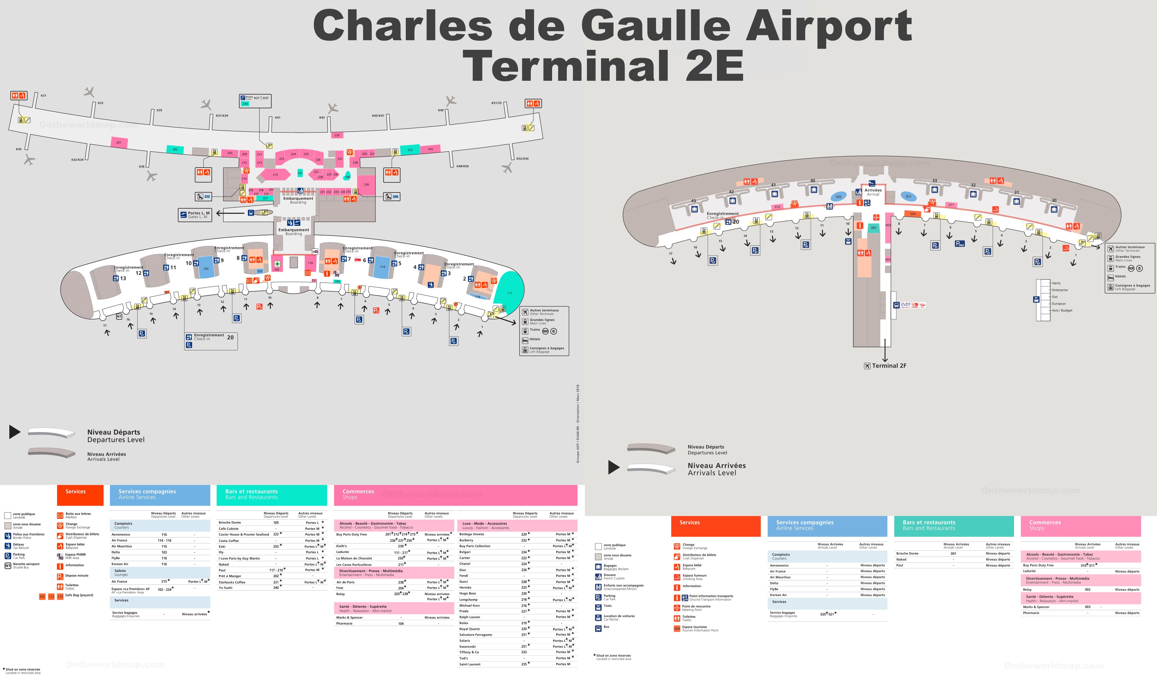 Charles de Gaulle Airport Terminal 2E Map | Paris - Ontheworldmap.com
