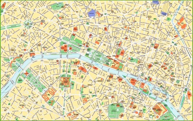 Paris city centre map with tourist attractions and sightseeings
