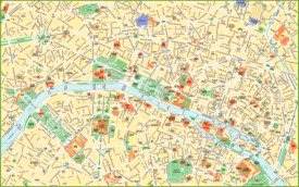 Paris city centre map with tourist attractions and sightseeings
