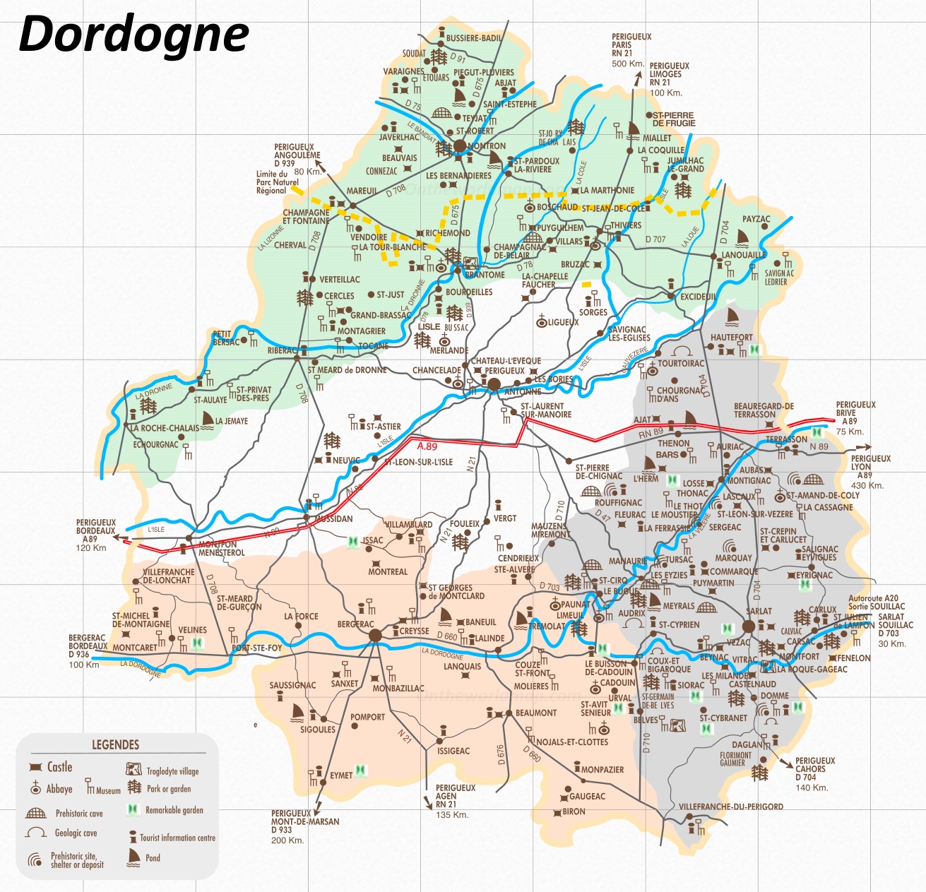 bordeaux and dordogne france on map