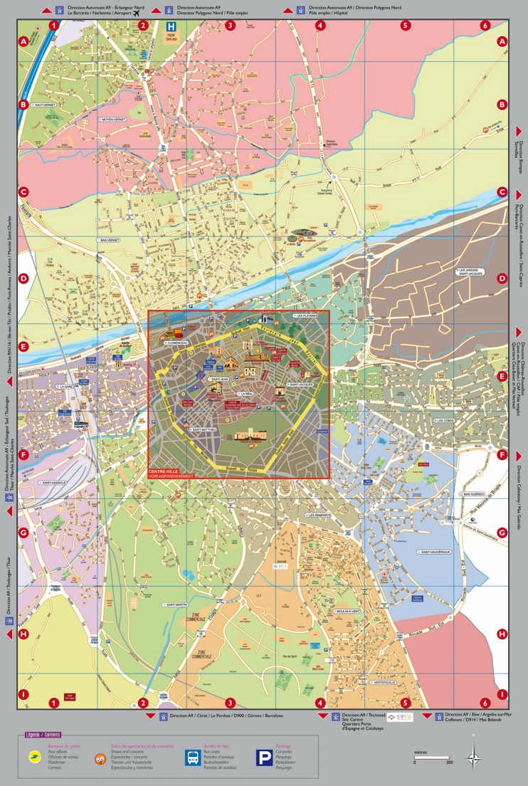 Large detailed tourist map of Perpignan