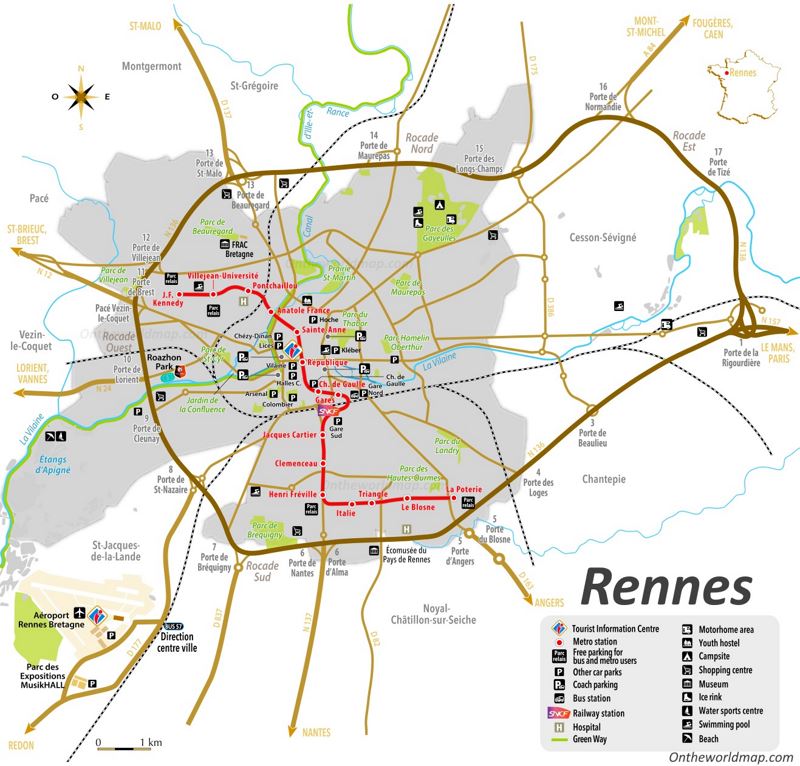 Rennes Area Tourist Map