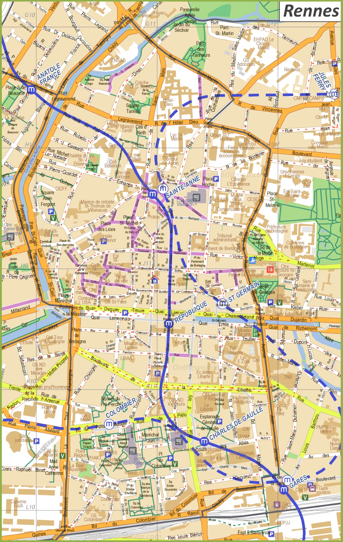 Rennes Sightseeing Map Ontheworldmap