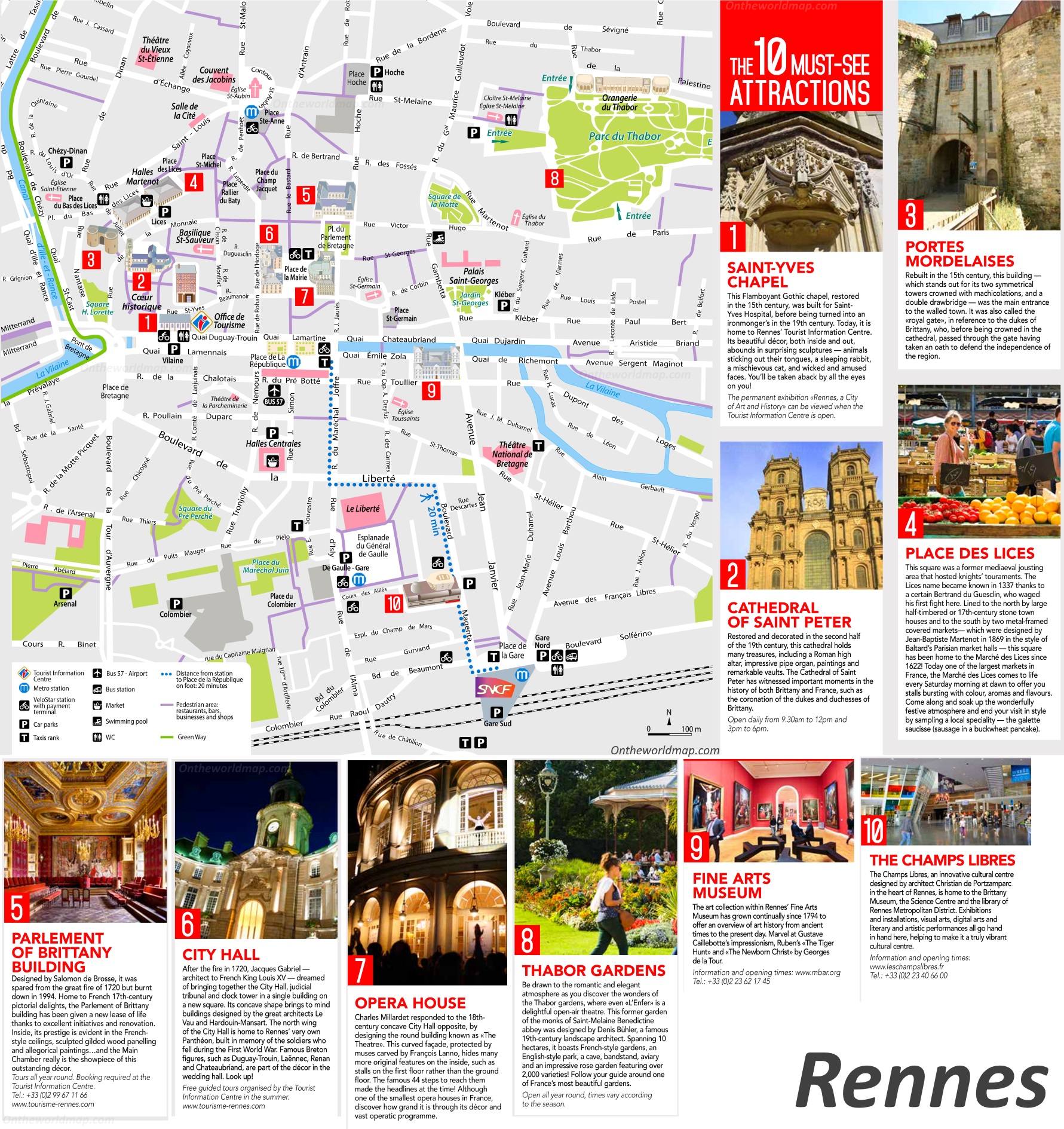 Rennes Tourist Attractions Map