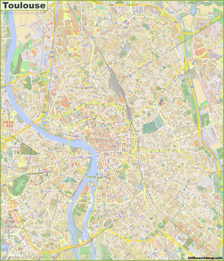 Large detailed map of Toulouse