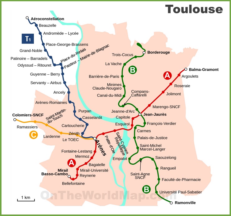 Toulouse metro and tram map
