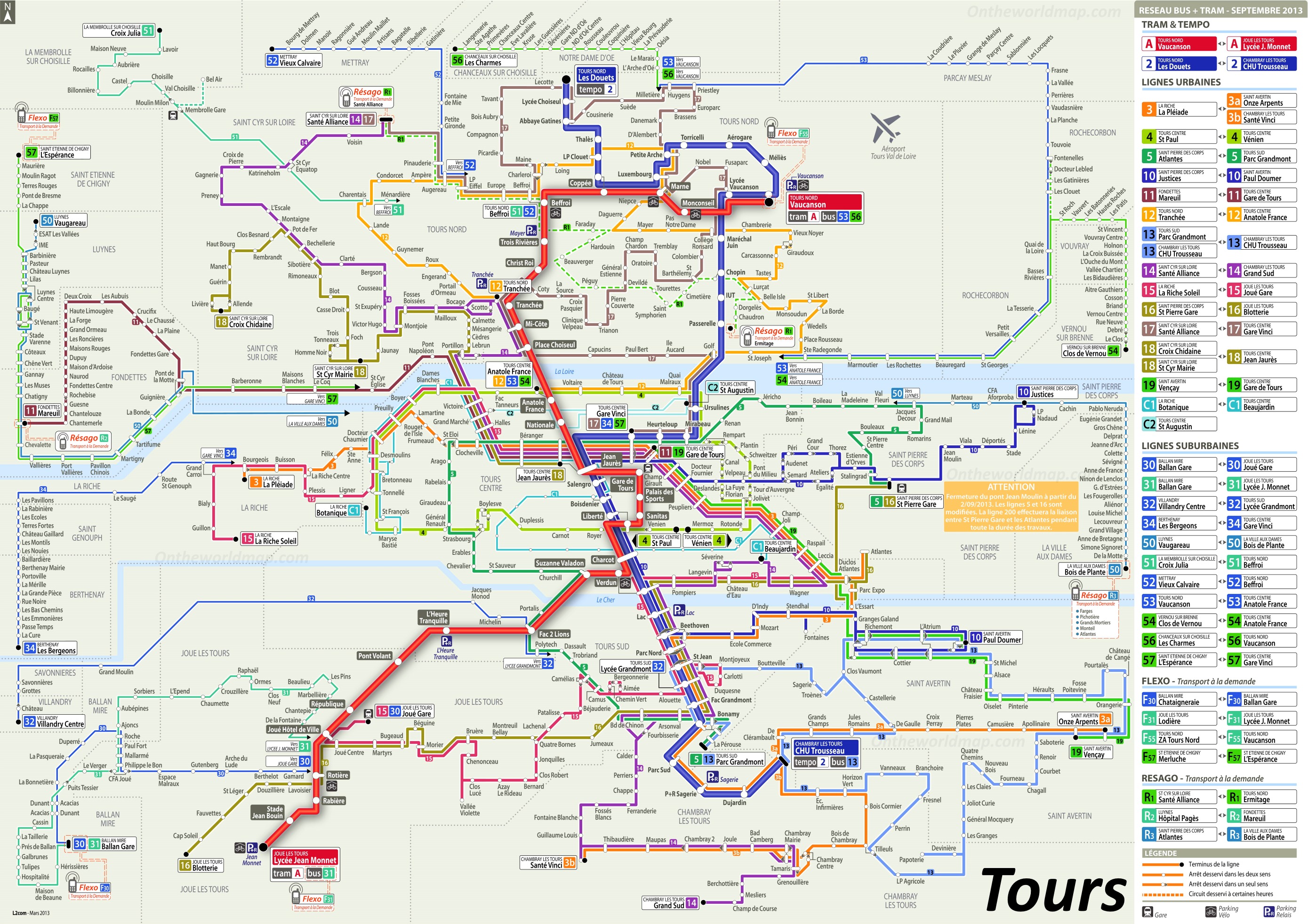 plan ligne tramway tours