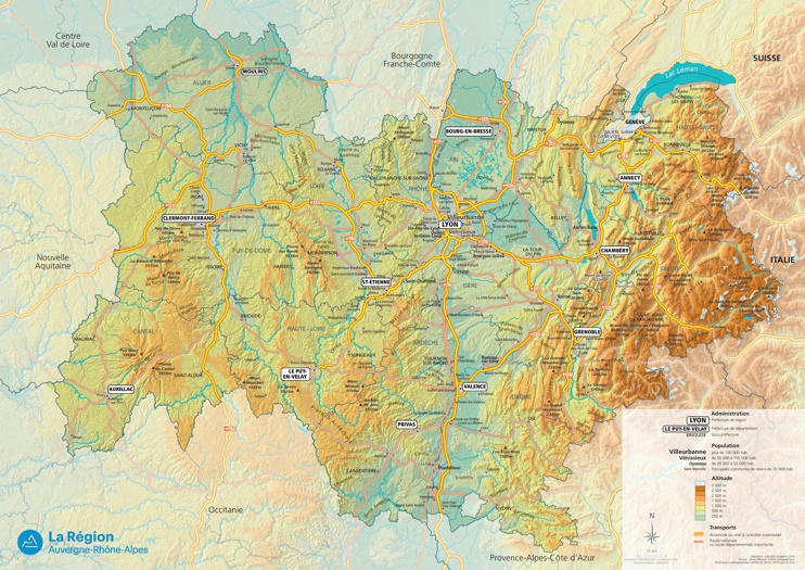 Large detailed map of Auvergne-Rhône-Alpes