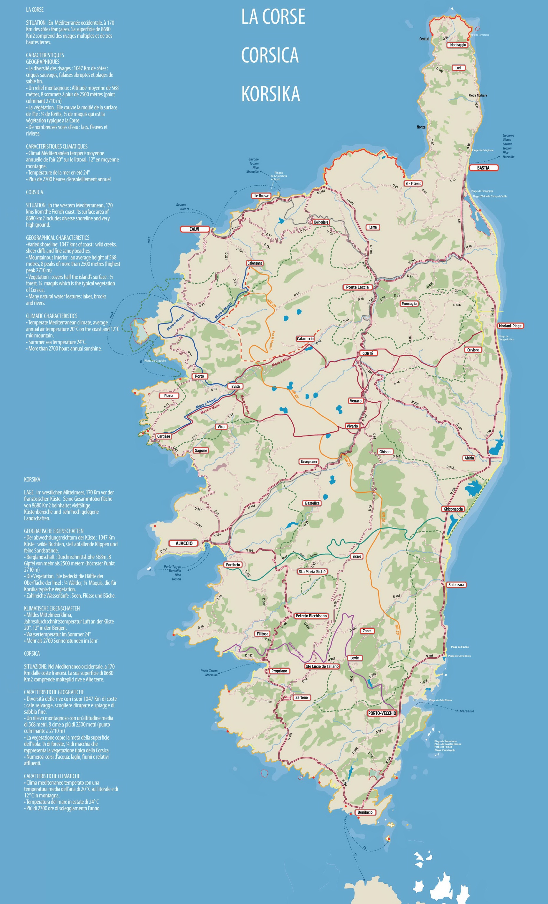 Corsica Road Map Ontheworldmap