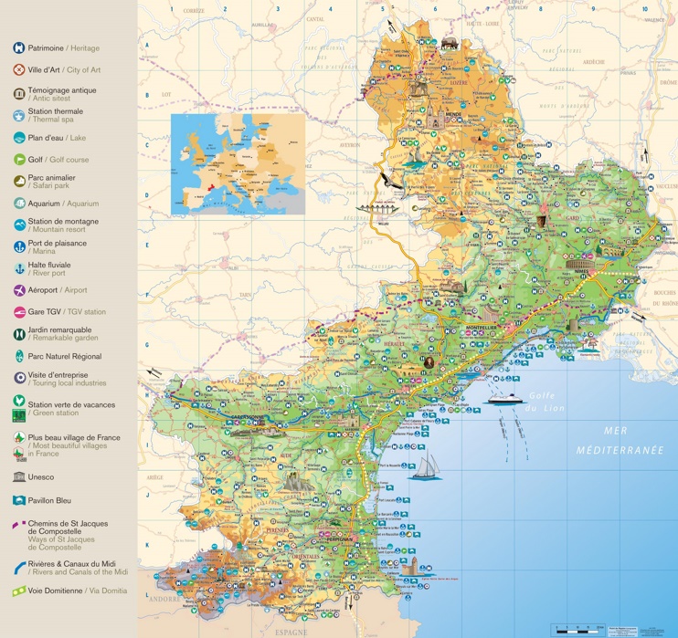 Languedoc-Roussillon tourist attractions map