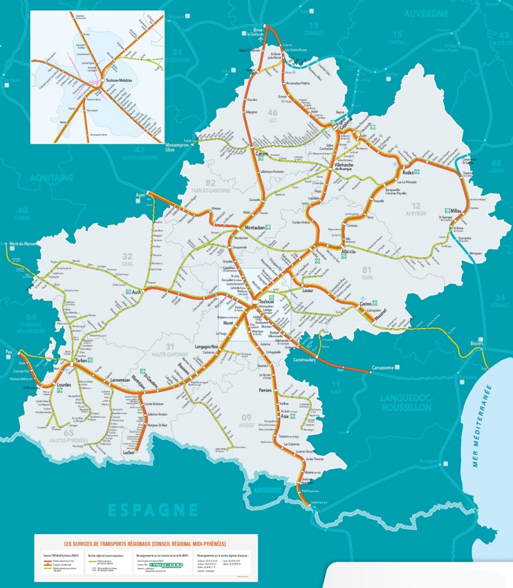 Midi-Pyrénées rail map