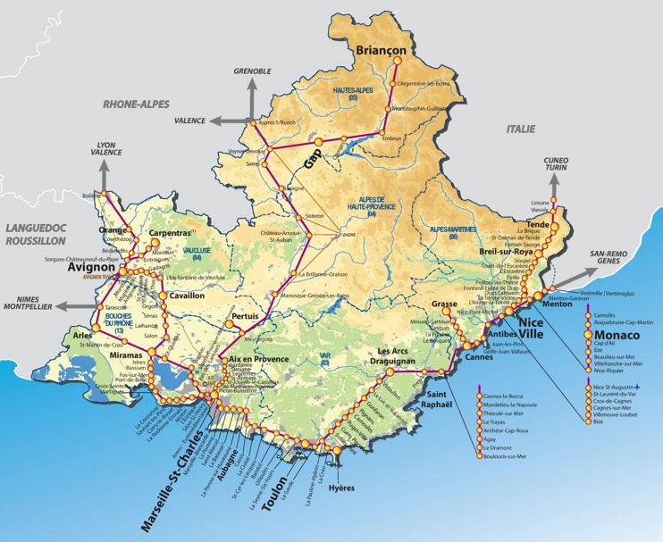 Provence-Alpes-Côte d'Azur rail map - Ontheworldmap.com