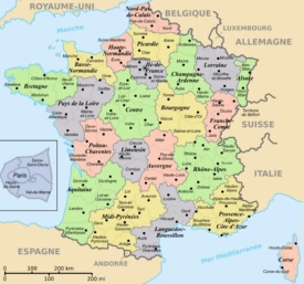 Regions and departements map of France