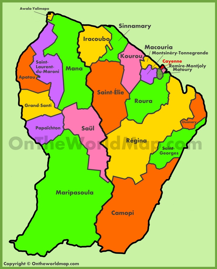 Administrative map of French Guiana