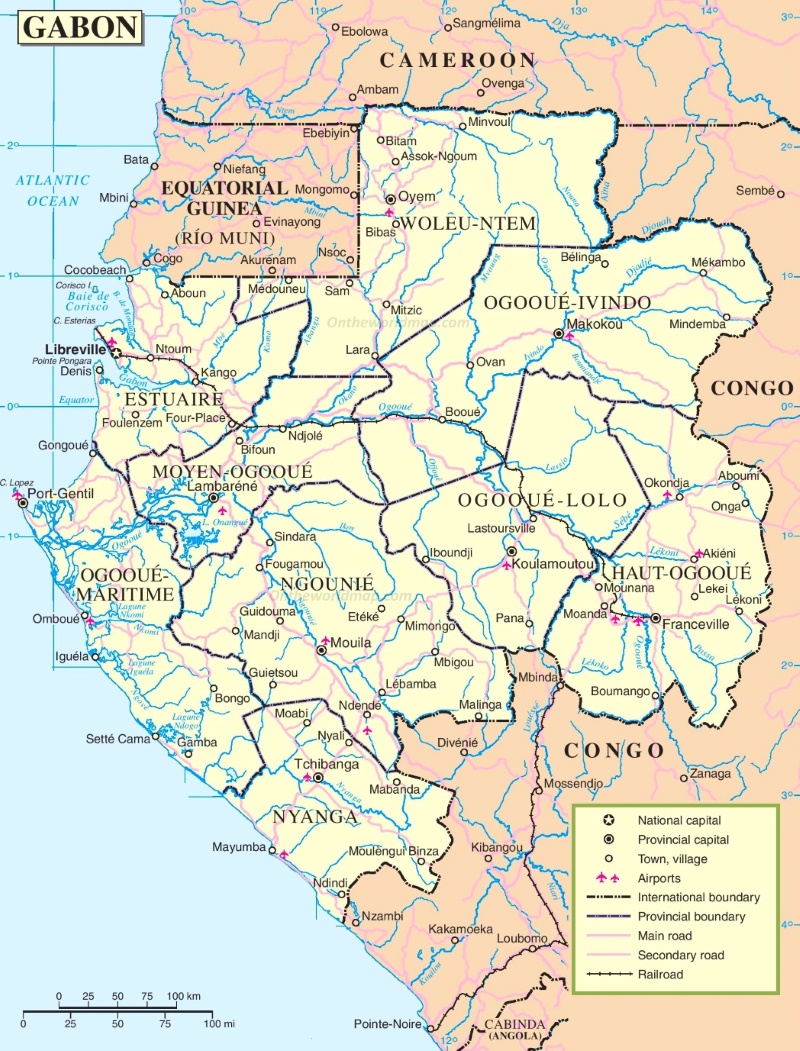 Large detailed road map of Gabon