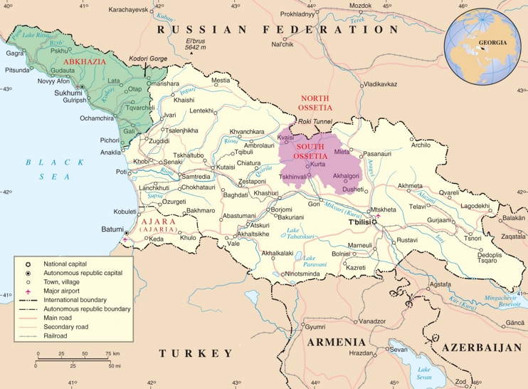 Abkhazia and South Ossetia on the map of Georgia