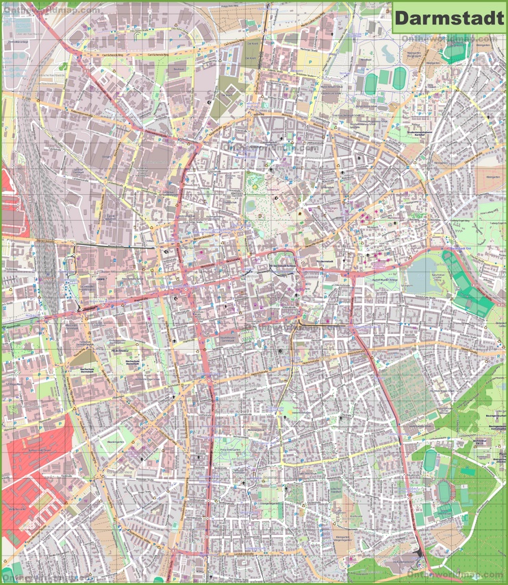 Large detailed map of Darmstadt
