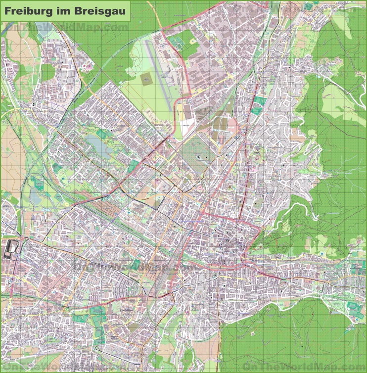Large detailed map of Freiburg