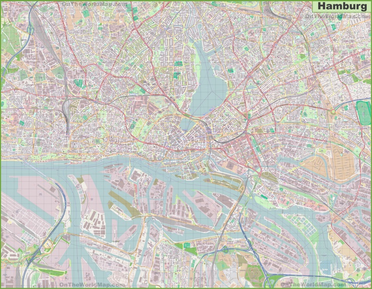 Large detailed map of Hamburg