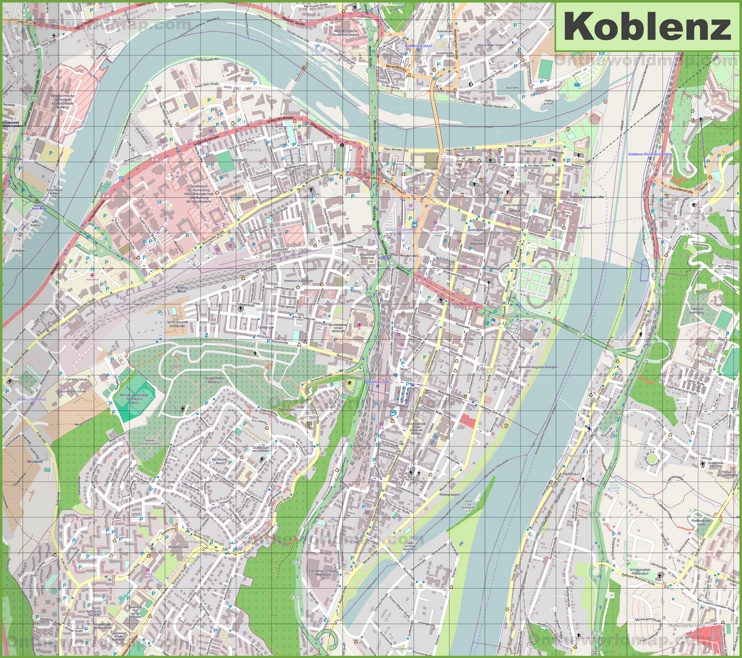 Large detailed map of Koblenz