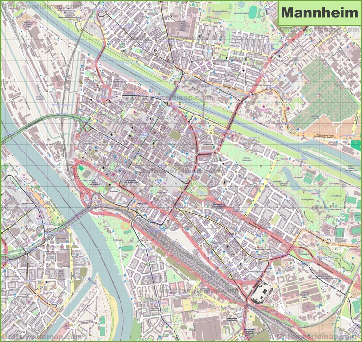 Large detailed map of Mannheim