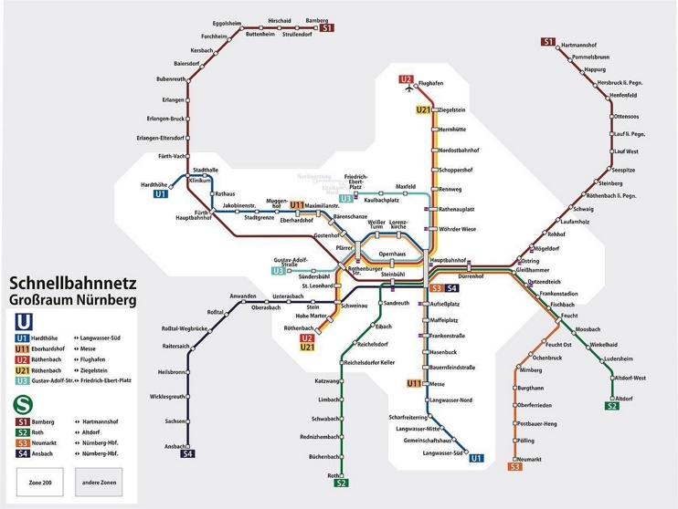 Nürnberg metro and train map