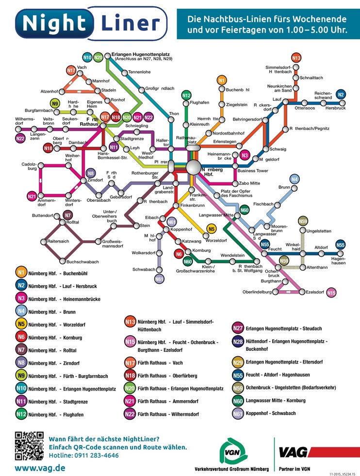 Nürnberg night bus map