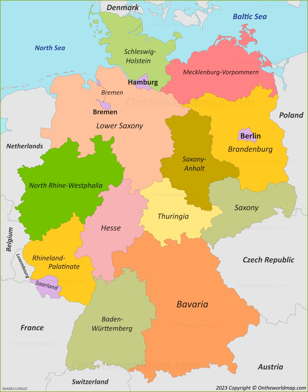 Germany States Map Ontheworldmap Germany States Map Ontheworldmap