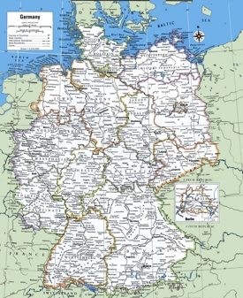 Map of Germany with cities and towns