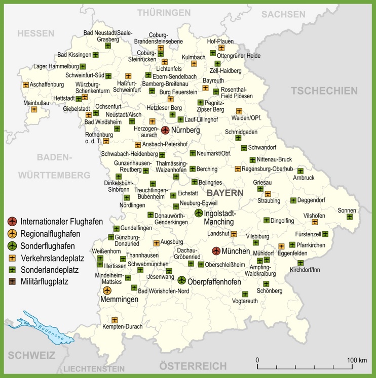 Map of airports in Bavaria