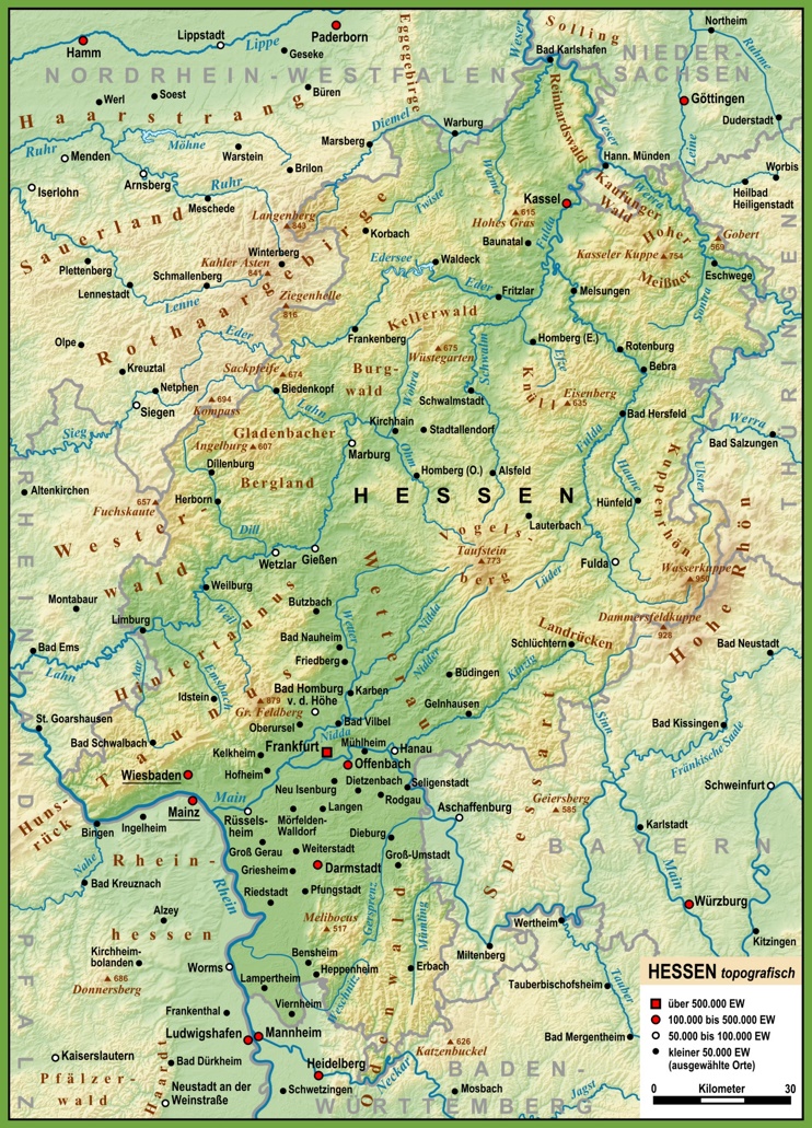 Large detailed map of Hesse