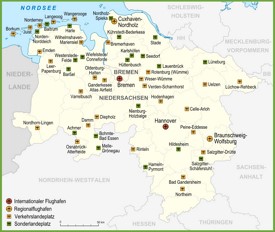 Map of airports in Lower Saxony