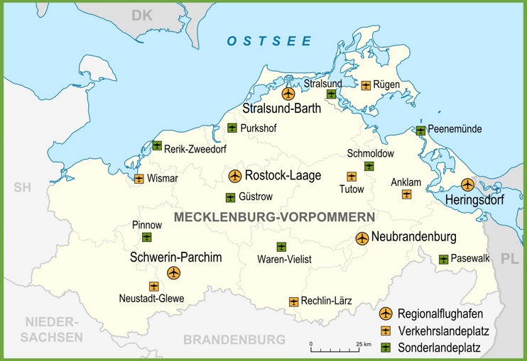 Map of airports in Mecklenburg-Vorpommern