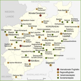 Map of airports in North Rhine-Westphalia