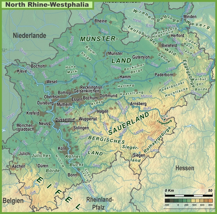 North Rhine-Westphalia physical map
