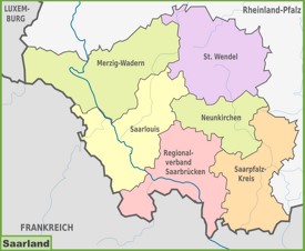 Administrative divisions map of Saarland