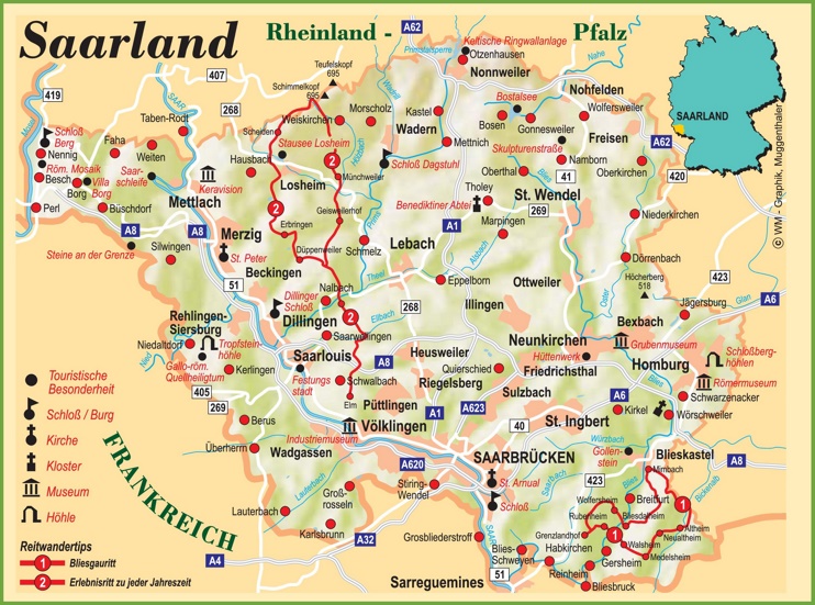 Saarland tourist map