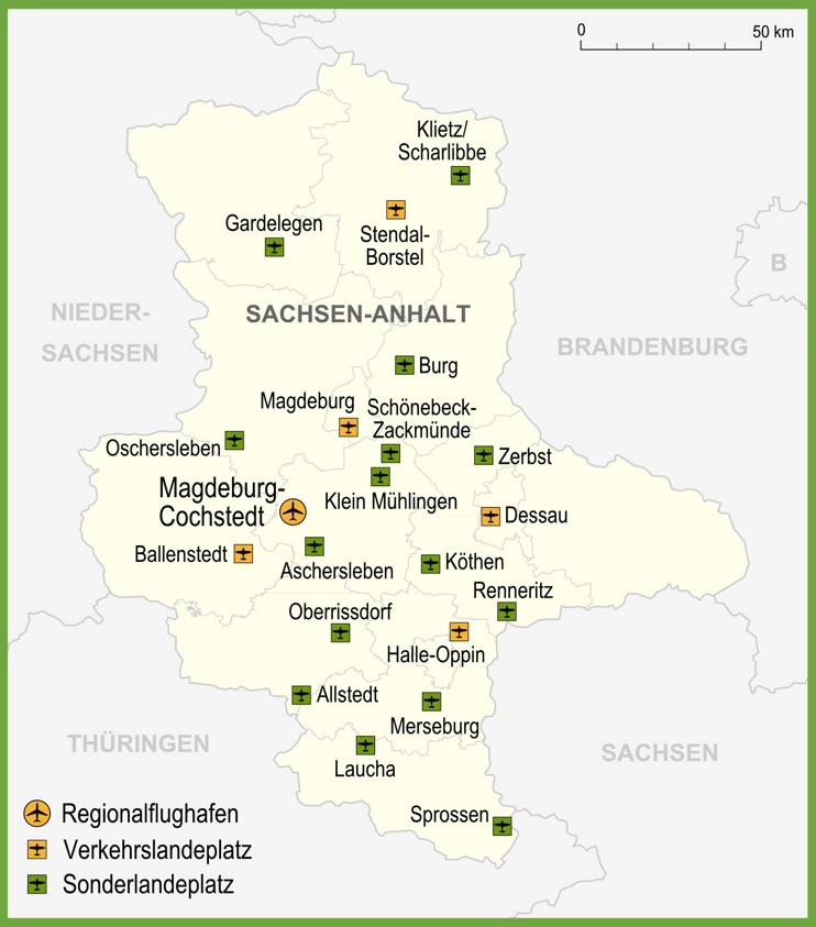 Map of airports in Saxony-Anhalt