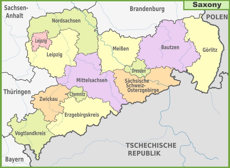 Administrative divisions map of Saxony