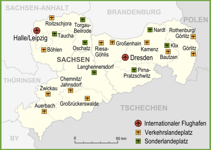 Map of airports in Saxony