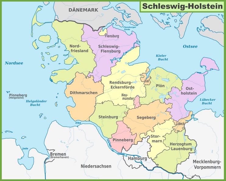 Administrative divisions map of Schleswig-Holstein